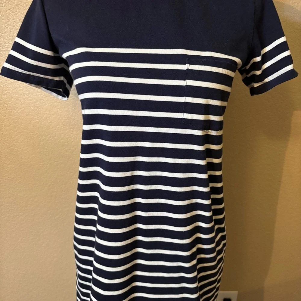 J. Crew Dress XS Navy White Nautical Striped Mini T-Shirt Dress Short Slv Cotton